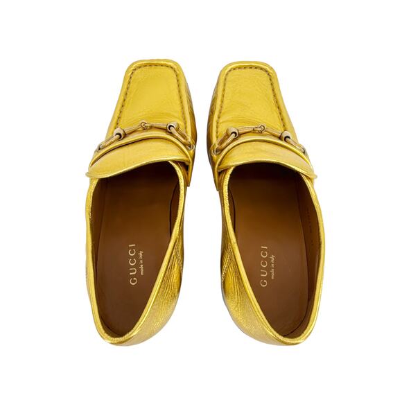 GUCCI Vegas Horsebit Collapsible Heel Metallic Leather Loafer 37 - Picture 7 of 14